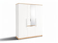 Moderner weißer Kleiderschrank mit Spiegel und Holzdetails**
