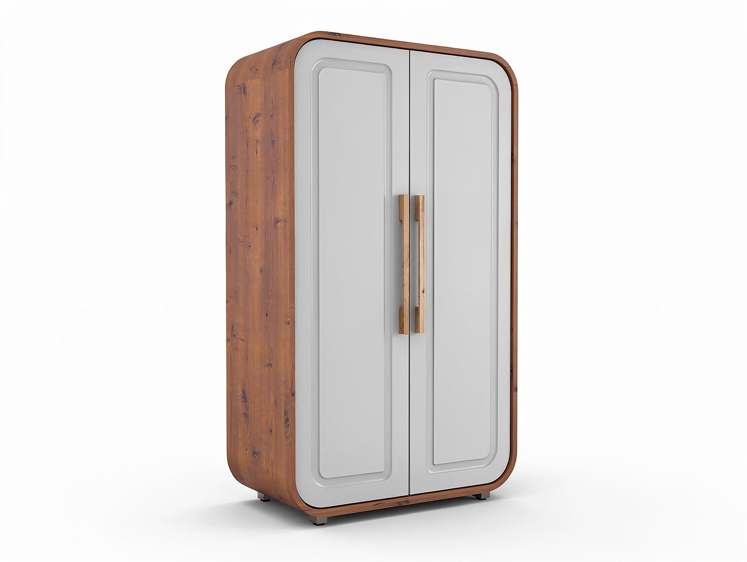**Technischer Titel in Deutsch: Modern gestalteter Kleiderschrank mit Holz- und Metallakzenten**