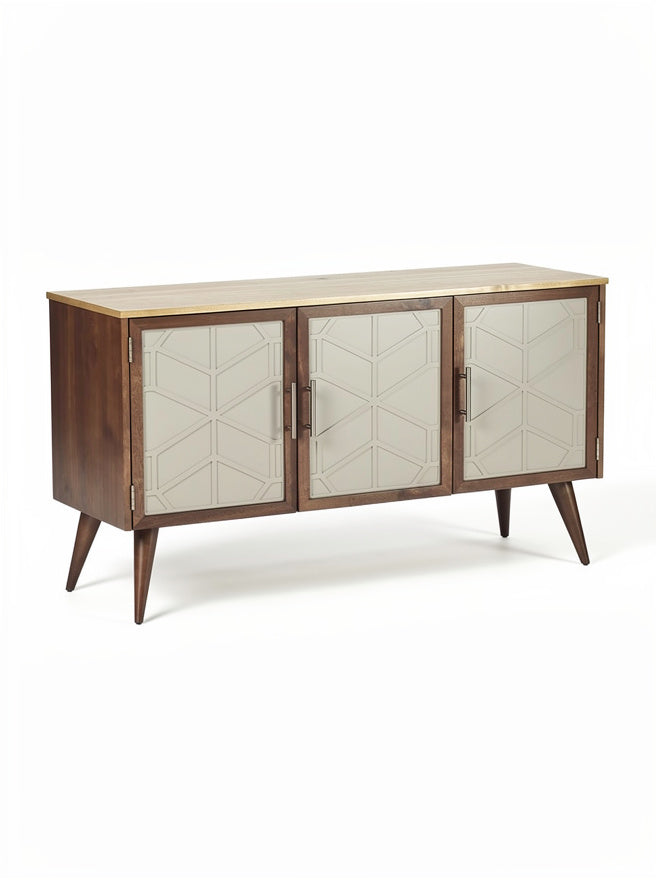 Moderne Kommode aus Holz mit dekorativen Glasfronten